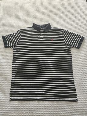 Polo Ralph Lauren Men's Black White Striped Polo Shirt Short Sleeve XL